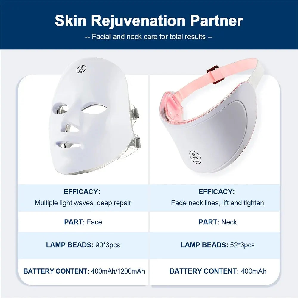 7-Color LED Light Therapy Face & Neck Mask | Skin Tightening, Anti-Aging & Rejuvenation